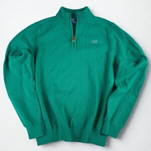Vineyard Vines 1/4 Zip Sweater Boys Large 16 Green Cotton Whale Logo Pullover
